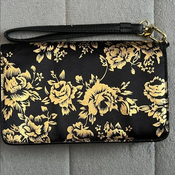 Betsey Johnson Black and Gold Floral Wristlet - Picture 5 of 6